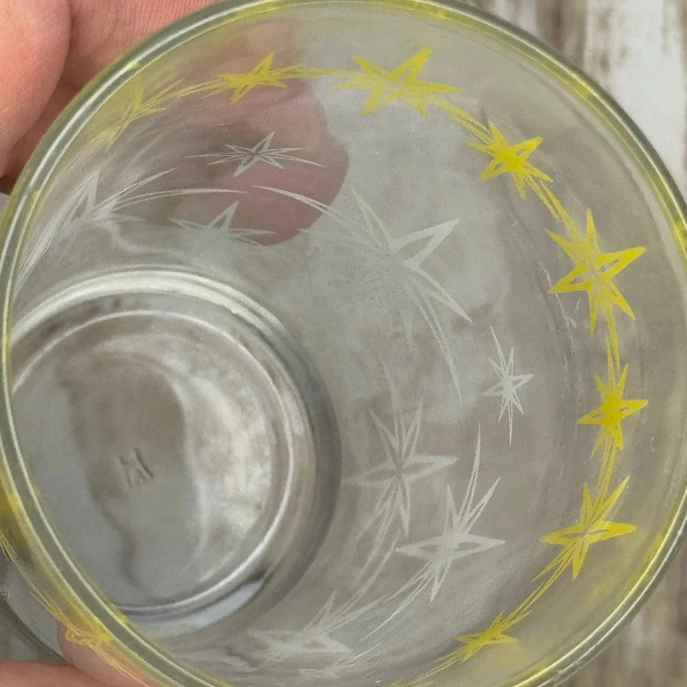 Vintage Hazel Atlas Starburst Glass Tumblers Set of 4 Yellow White Mid Century